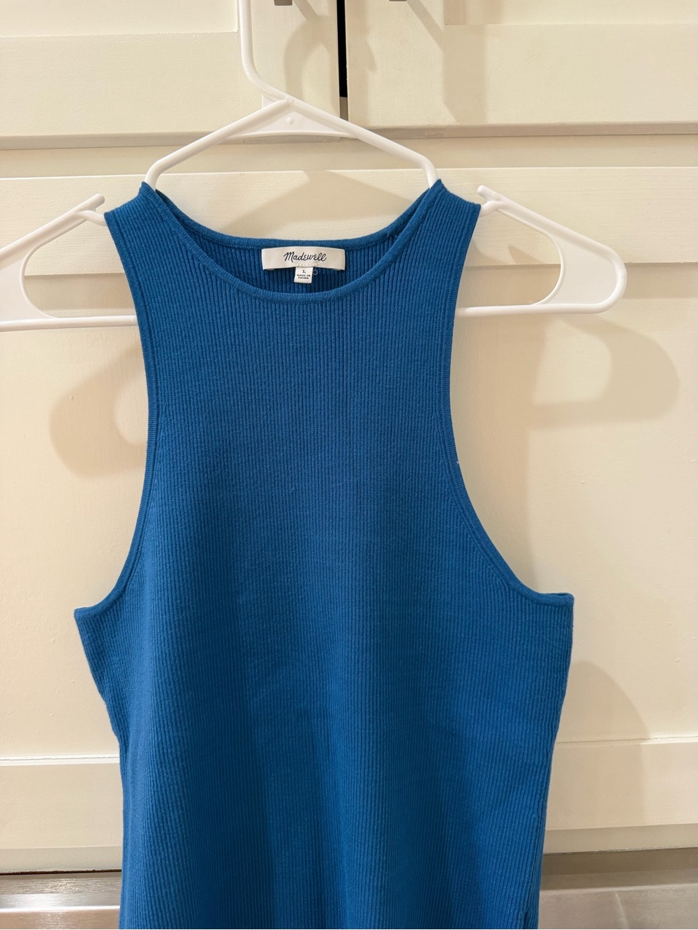 Madewell Sleeveless Ribbed Tank in Bright Teal Blue